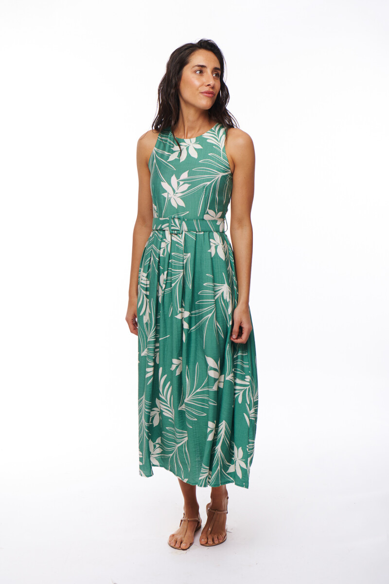 VESTIDO LULANI ESTAMPADO VERDE Y BLANCO