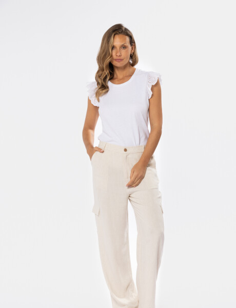 PANTALON CARGO DE LINO Beige