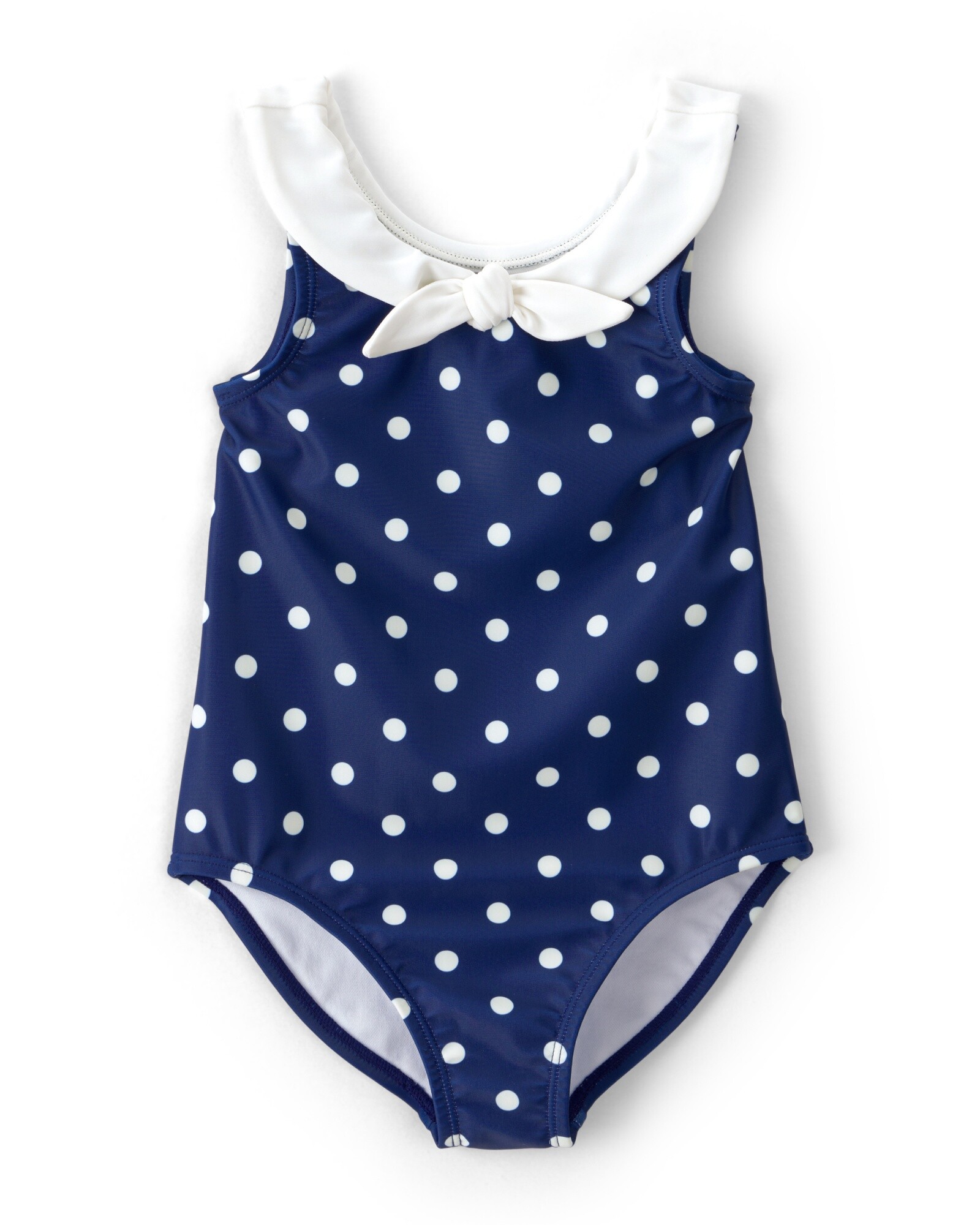 Malla de baño 1 pieza con protección UPF 50+, azul marino, diseño lunares. Talles 2-5T Sin color