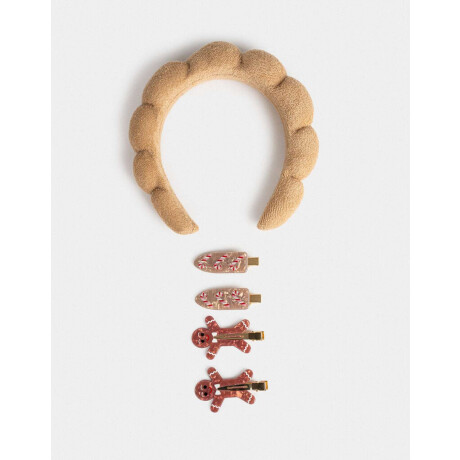 Set De Vincha Y Broches Navidad Marron Beige