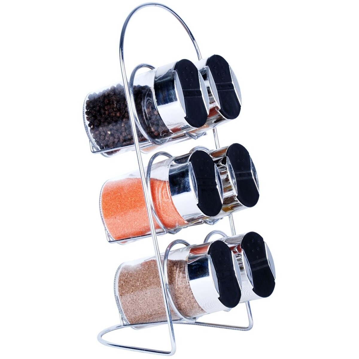 SET DE ESPECIEROS EN VIDRIO CON BASE MATÁLICA 6 PCS 110ML 20X20X15.5CM 