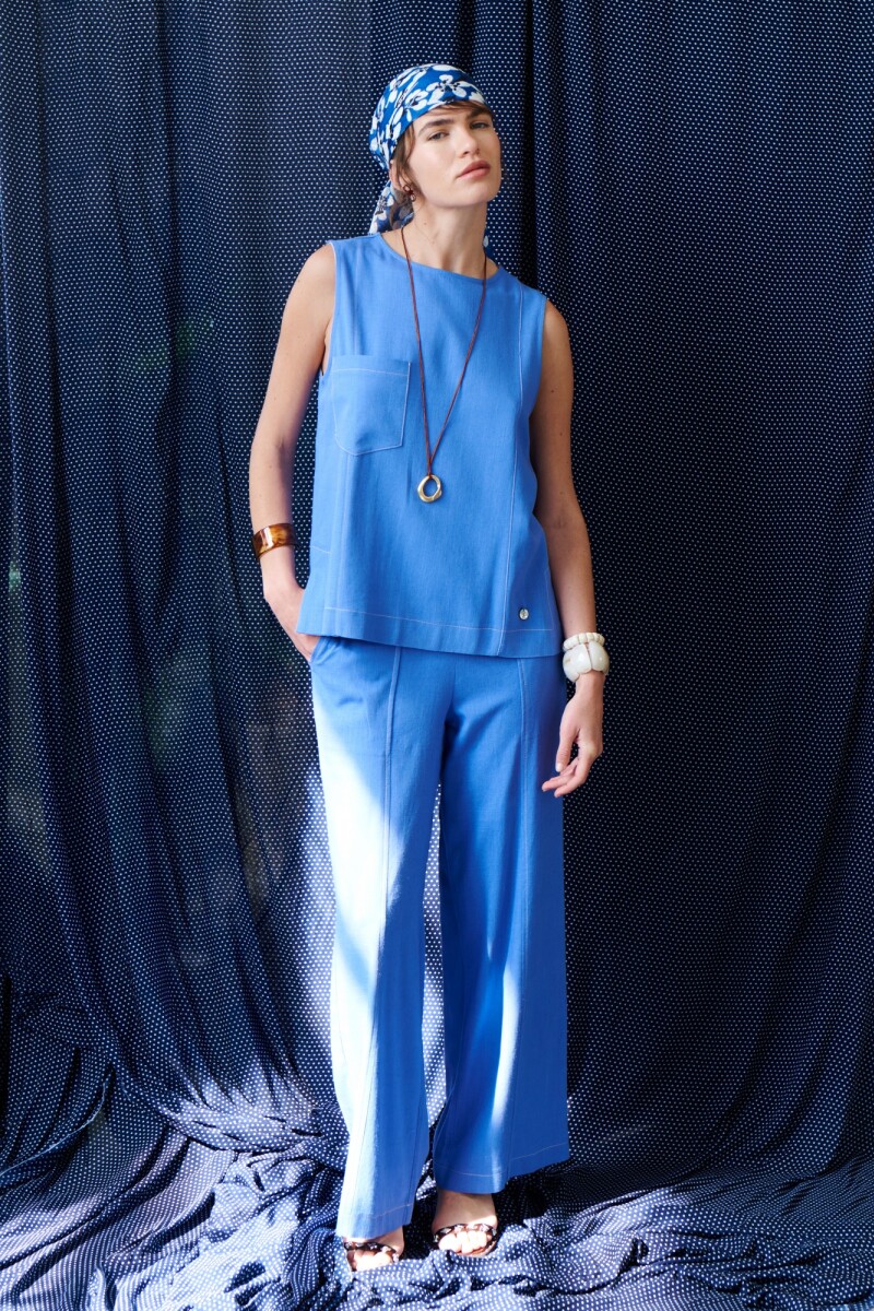 TOP LINO POCKET AZUL