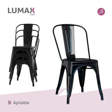 Pack x2 Sillas Tolix Lumax Metal Colores Living Comedor Negro