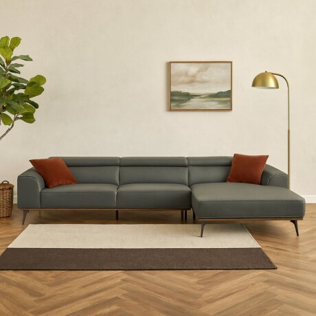 Sofá con chaise DUNA CUERO GRIS - DERECHO