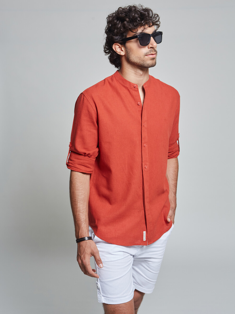 Camisa m/c lino lisa - ladrillo 