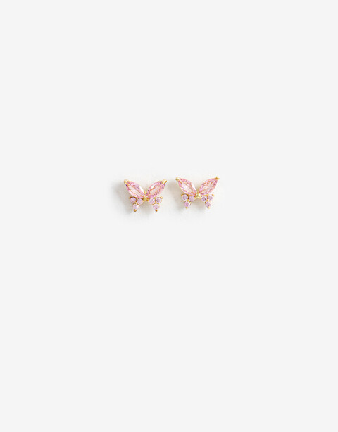 Aros Pasantes Cubic zirconia Aros Pasantes Mariposa De La Línea Delicates. - Dorado