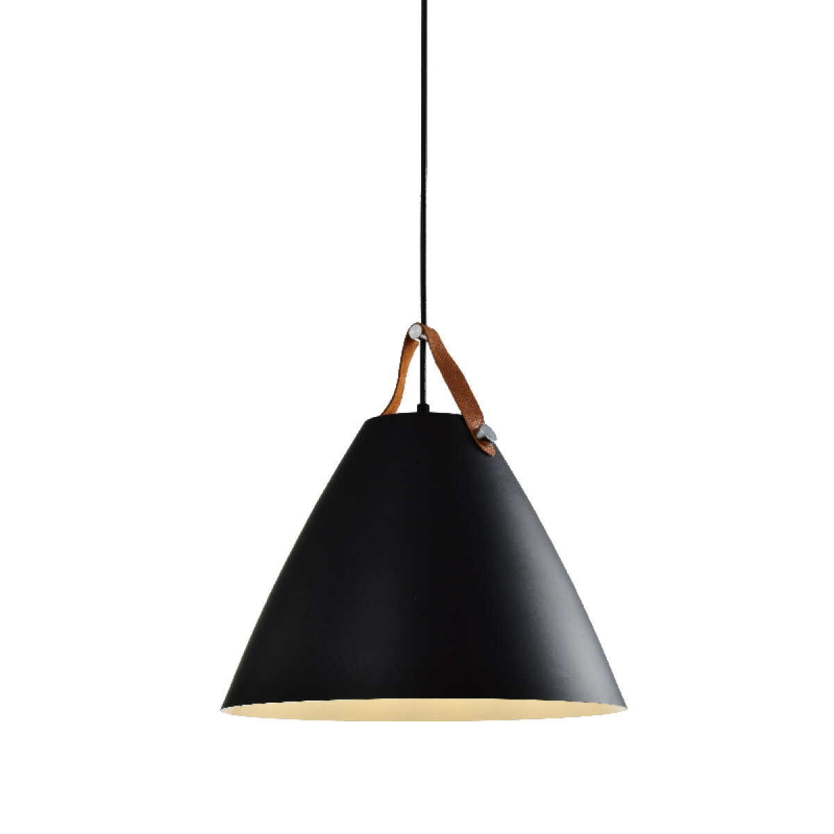 Lámpara colgante cono metal negro+listón cuero Ø27 - IX9060 