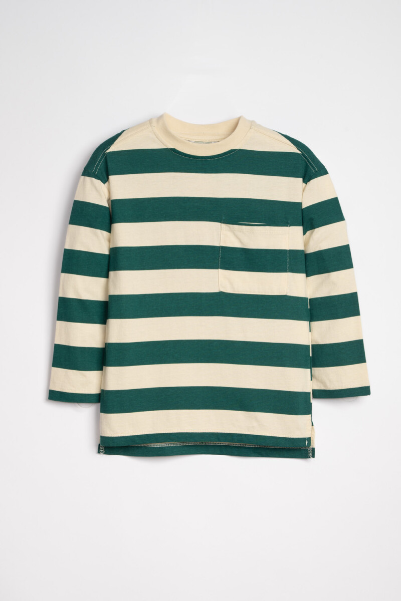 Remera Manga larga Rayado - Verde Y Beige 