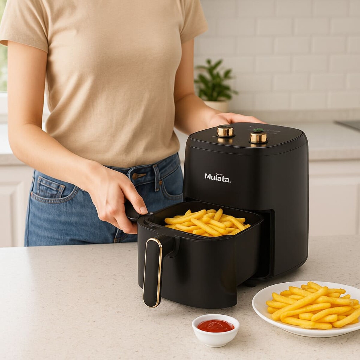 Freidora sin Aceite Air Fryer 3 Litros Mulata - Negro 
