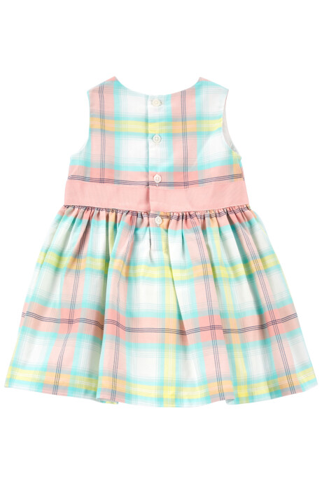 Vestido de algodón con lazo diseño a cuadros Sin color