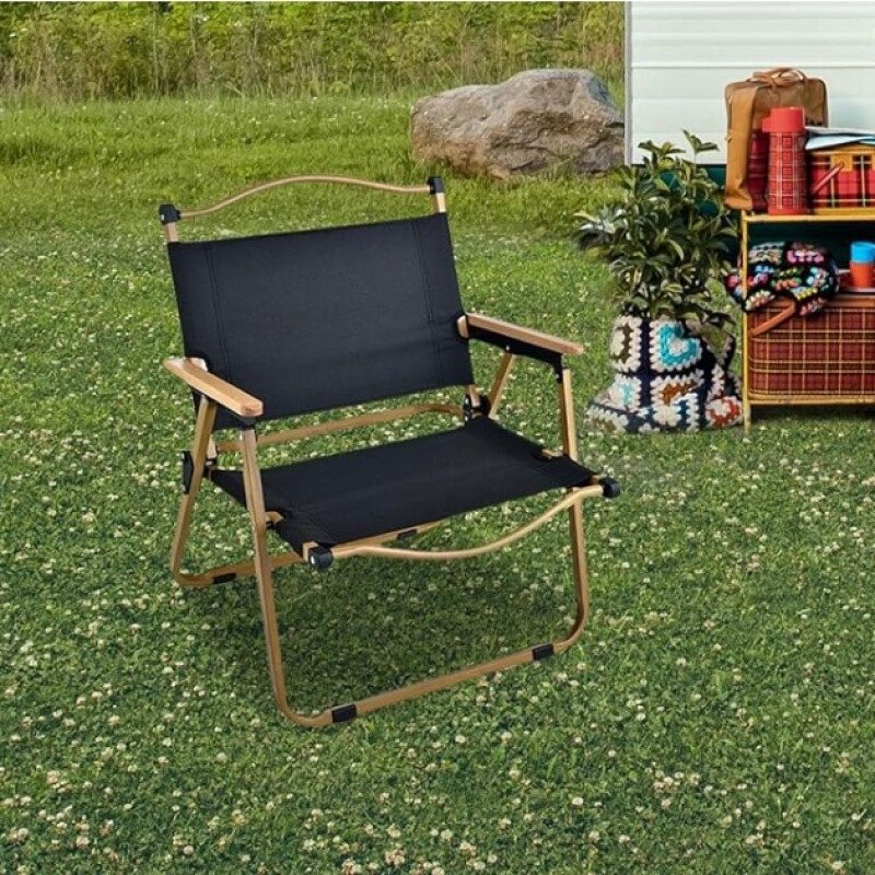 Silla plegable para campamento símil madera Grande Negro