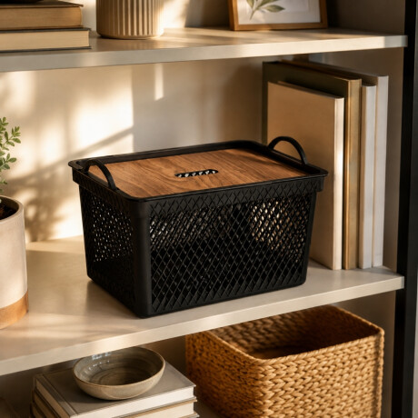 Caja con tapa simil madera 20 Lts NEGRO