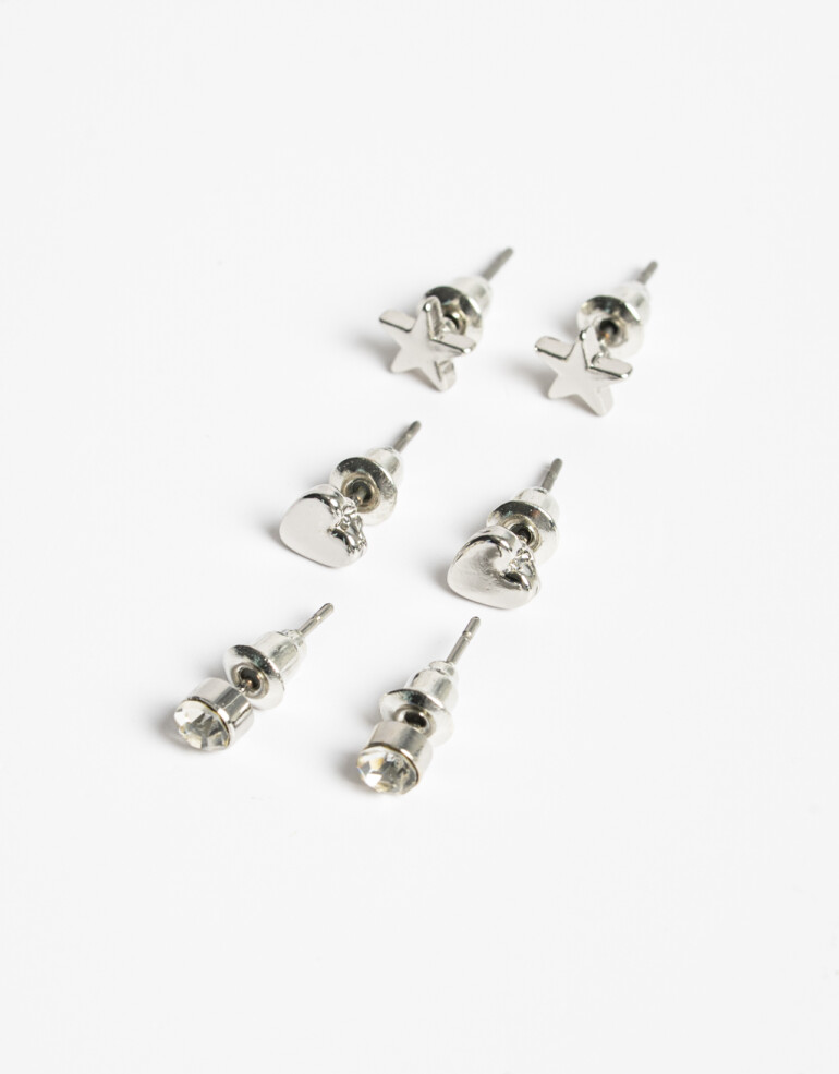 Aros Sets Strass Set De Aros Pasantes Plateado - Plateado Rodio