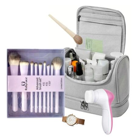 Set Reloj Cobre+ Brochas Maquillaje + Neceser + Spa Facial Cobre