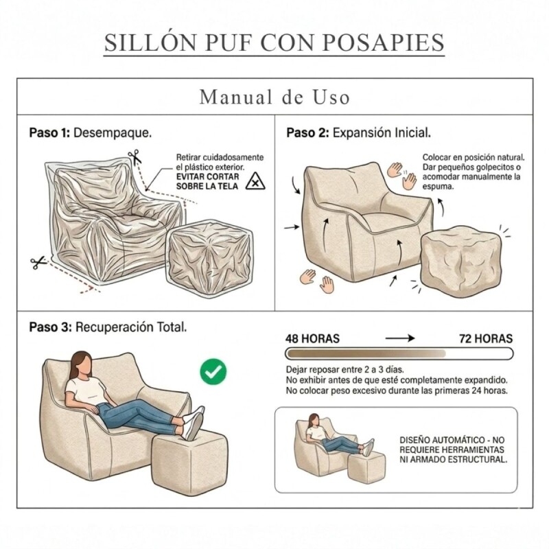SILLON PUFF C/POSA PIE 105X100X70CM Unica