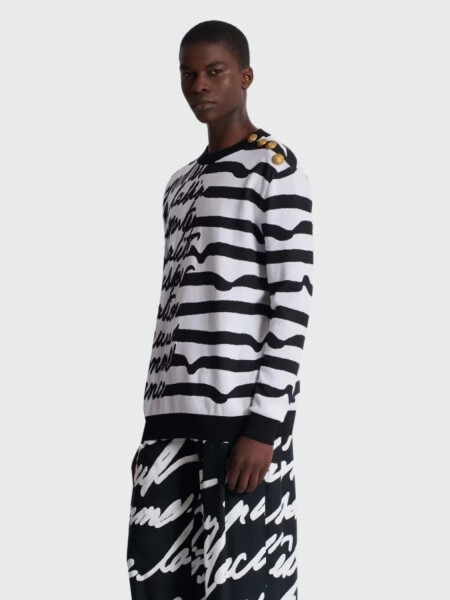 Balmain - Buzo de Jersey de punto a rayas "Love Letter" Blanco