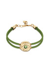 PULSERA DE CUERO DOBLE VERDE CON DETALLE DE OJO EN ALEACIÓN DE METALES BAÑADO EN ORO 18K Y CRISTAL Pulsera