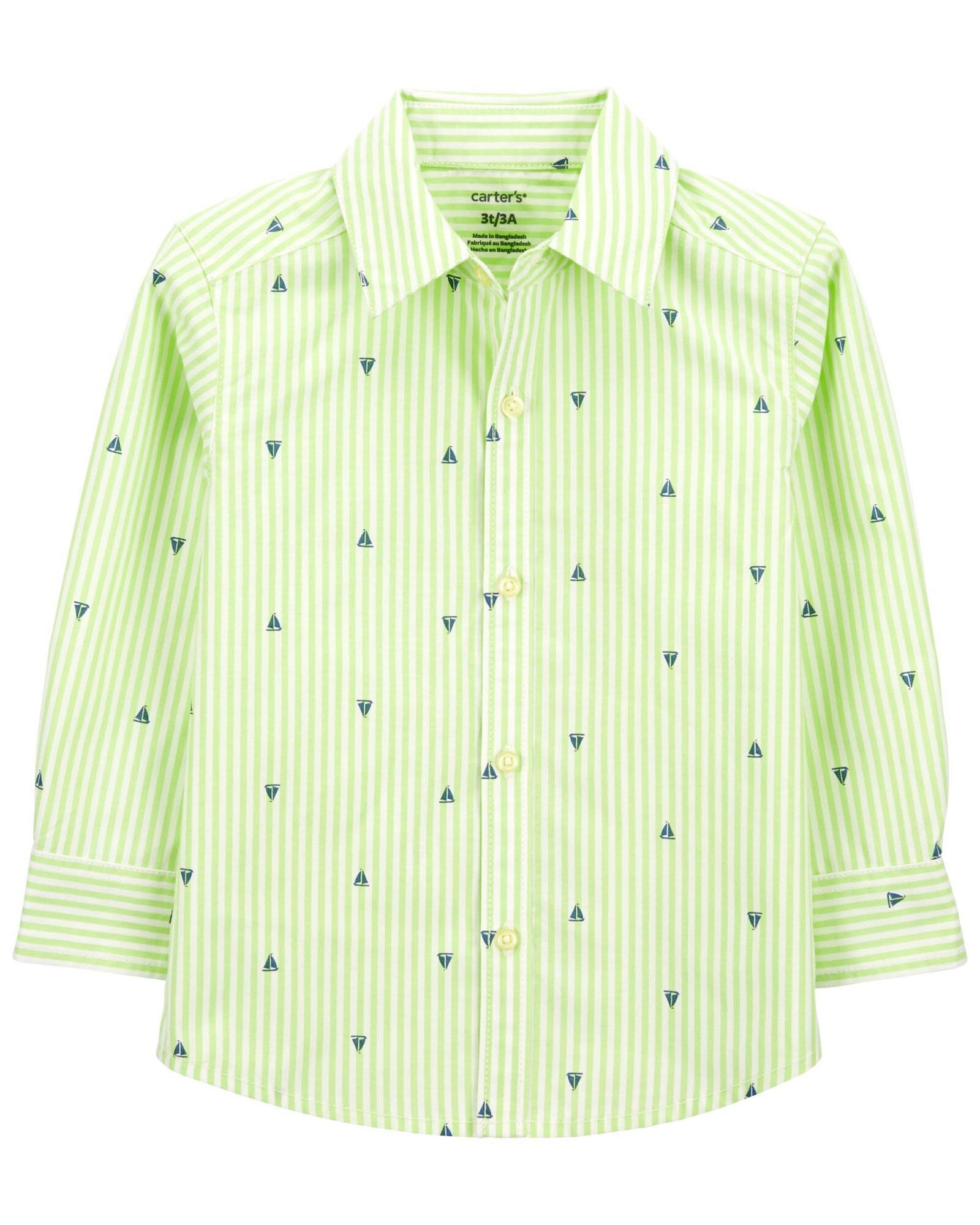 Camisa de popelina, manga larga diseño veleros. Talles 2-5T Sin color