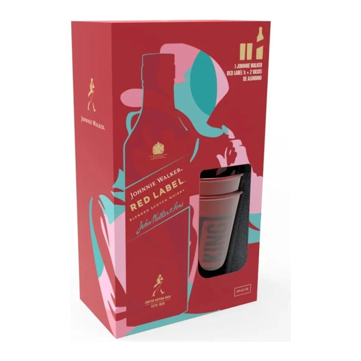 Pack Whisky Johnnie Walker Red 1LT +2 Vasos de Aluminio 