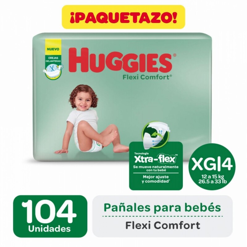 Pañales Huggies Flexi Comfort XG Pack Ahorro X104