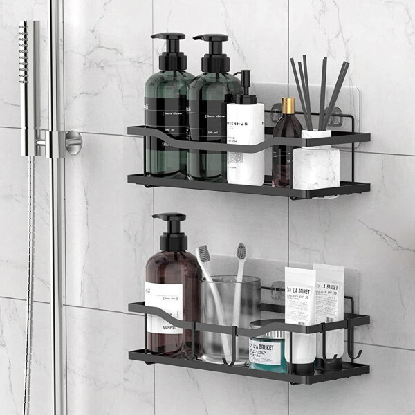 Estante Organizador Baño Ducha Set X2 Adhesivo Con Ganchos Imback Color Negro Estante Organizador Baño Ducha Set X2 Adhesivo Con Ganchos Imback Color Negro