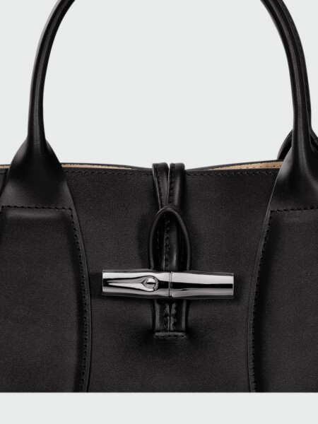 Longchamp -Cartera de cuero M con correa extraible, LE ROSEAU Negro