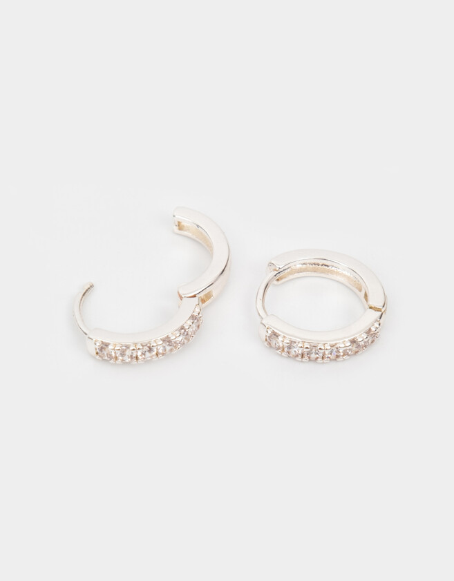 Aros Argollas Con cubic zirconia Aros Con Cubic Zirconia Bañados En Plata - Plateado
