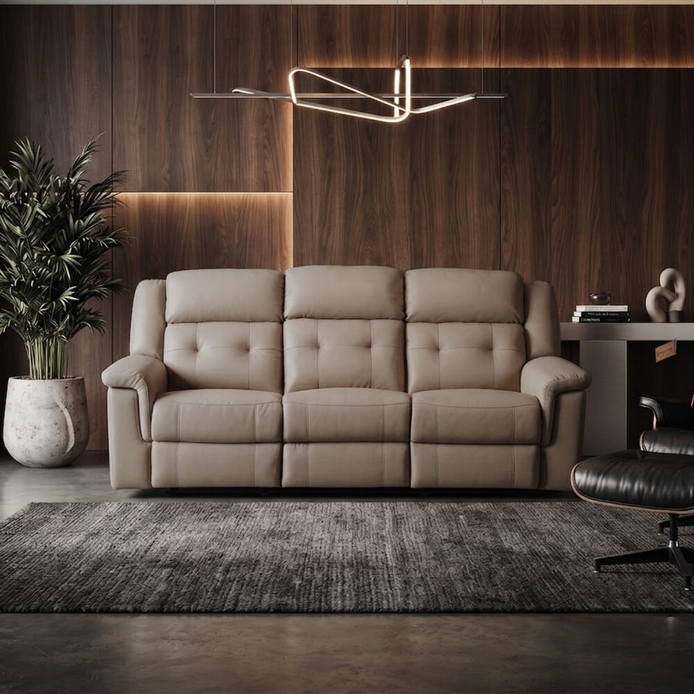 Sillón Sofá Cuero Ecológico 3 Cuerpos Eléctrico Reclinable Marrón