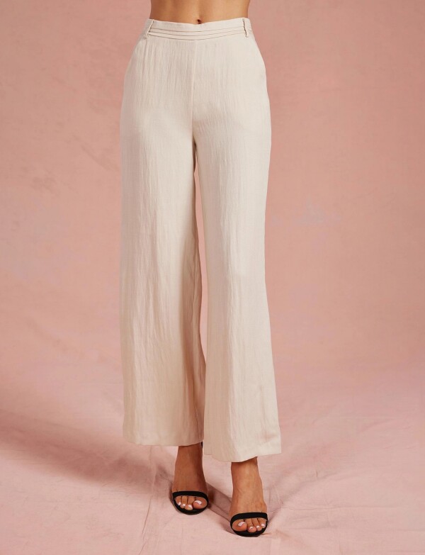 Pantalón Tiro Alto Con Alforzas BEIGE