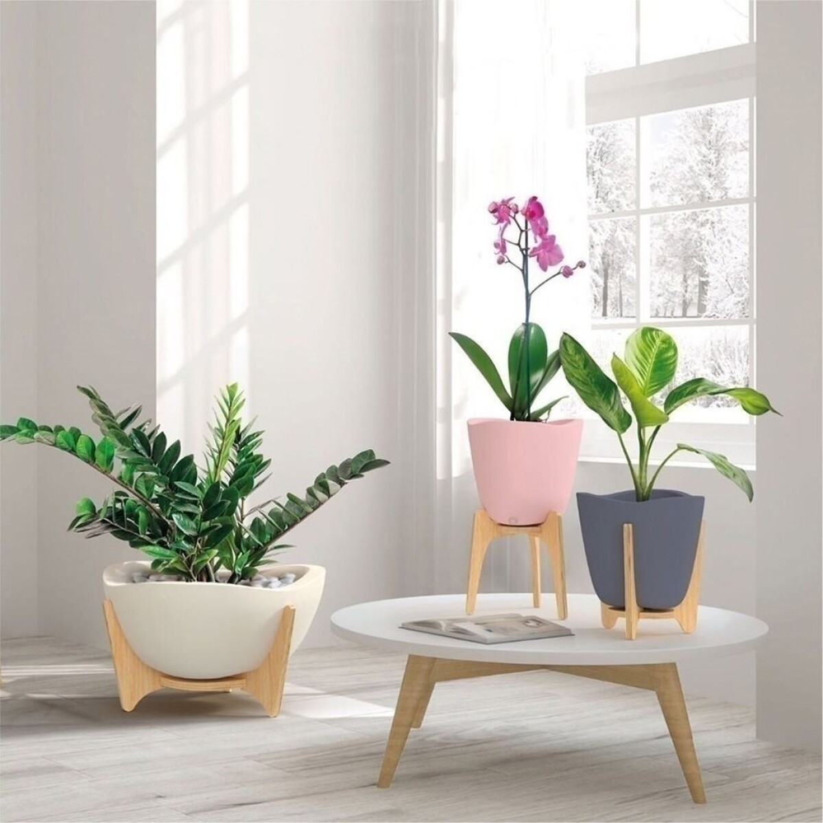 MACETA C/BASE MADERA 38X20CM TRYAS ROSA 