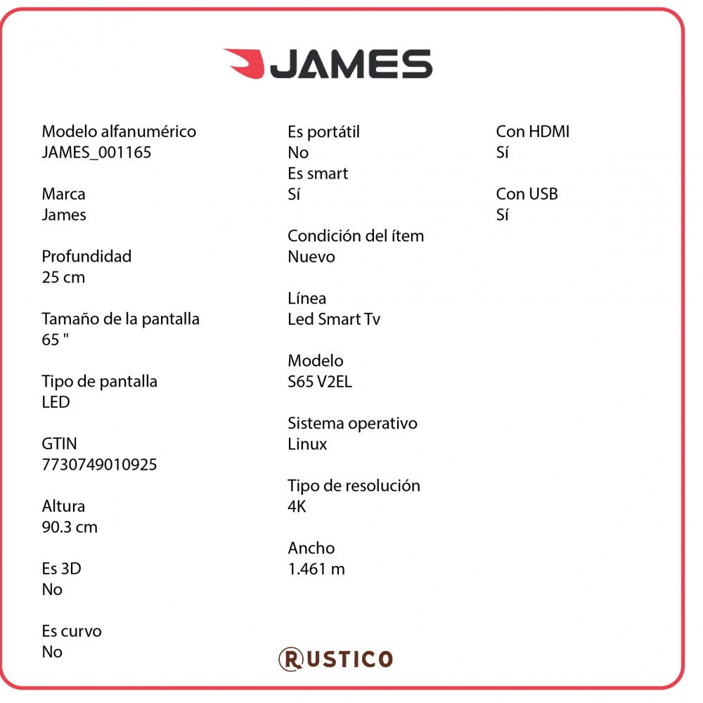 Televisor Smart Tv James Led - 65" Uhd 4k Televisor Smart Tv James Led - 65" Uhd 4k
