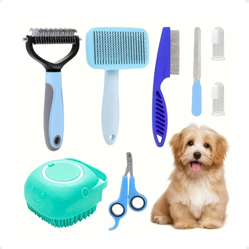 Kit de Cuidado y Aseo para Mascotas Celeste