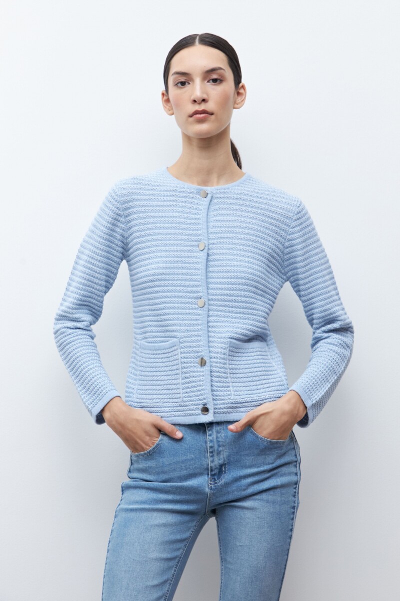 Chaqueta tejida botones metálicos celeste