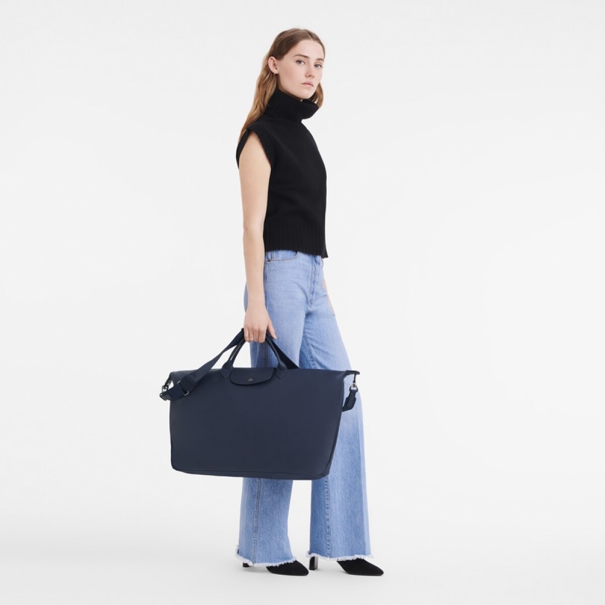 Longchamp -Bolso de viaje extra grande en cuero, Le pliage Xtra - Azul 