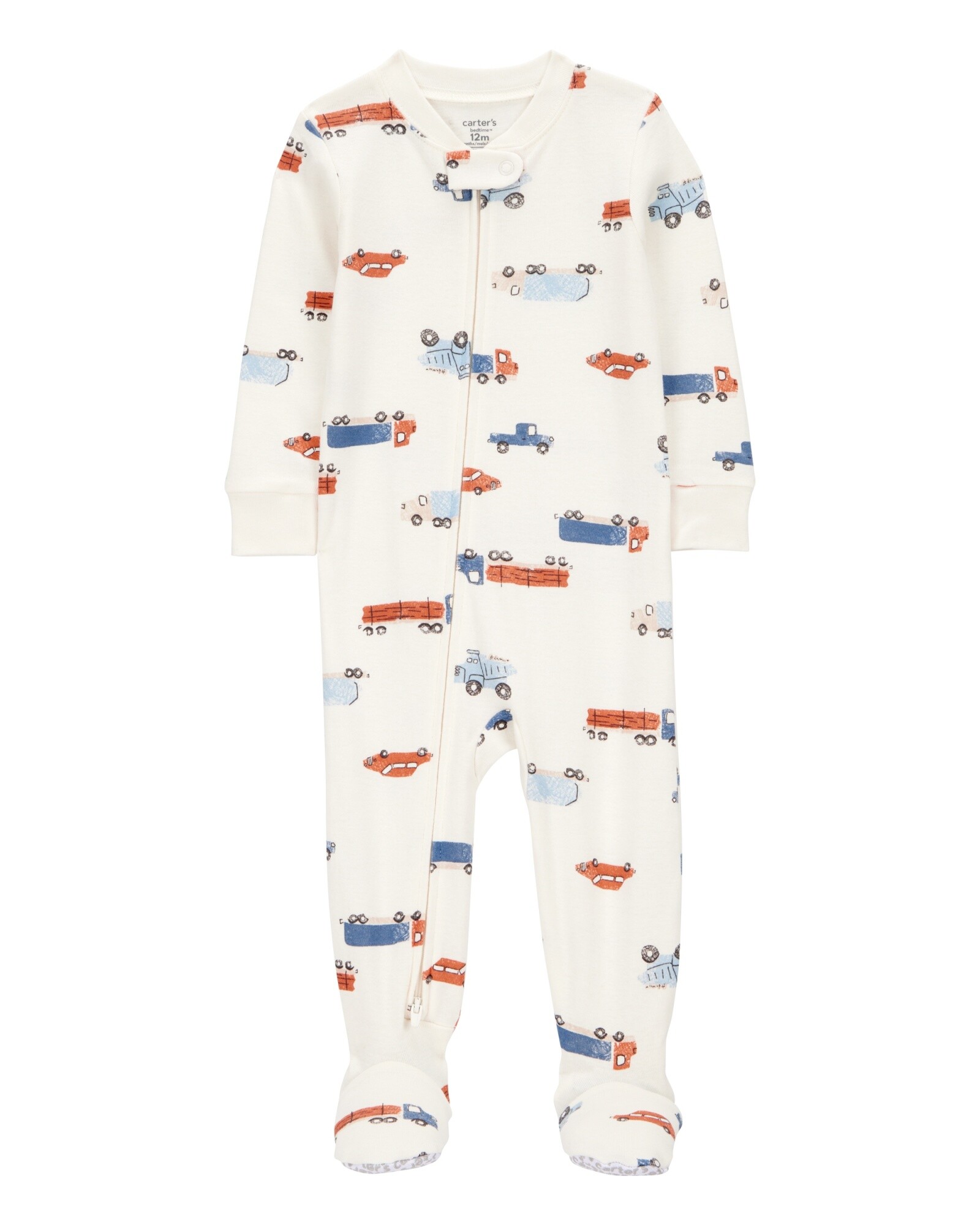 Pijama una pieza de algodón, con pie, diseño autos Sin color