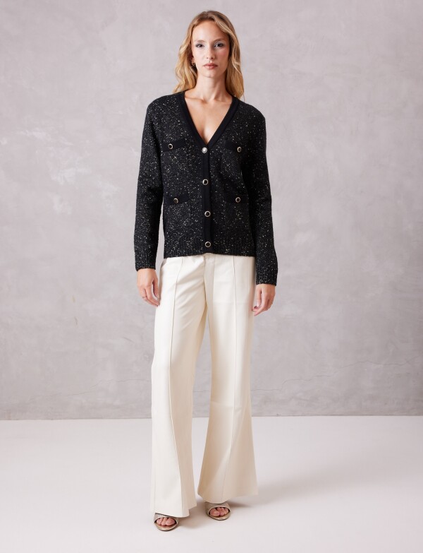 Cardigan Bolsillos Det Btns NEGRO