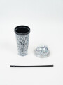 Vaso Con Tapa + Sorbito Glitter Negro