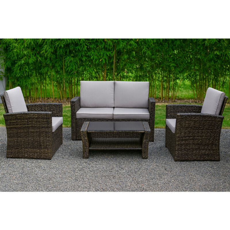 Juego de Sofá Marrón de Acero Galvanizado y Ratán — 4 Piezas Juego de Sofá Marrón de Acero Galvanizado y Ratán — 4 Piezas