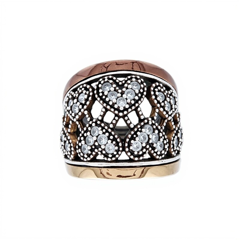 Anillo Corazón-Plata y Oro-Piedra Zirconia-AN5078 conpiedra