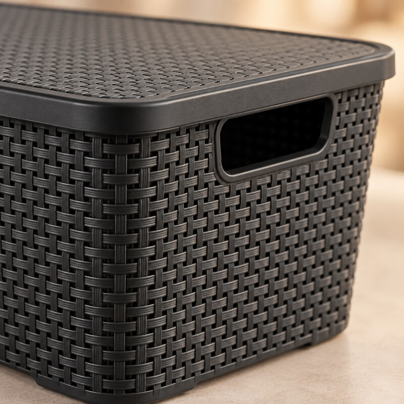 Set x6 caja simil ratán 15 lts NEGRO