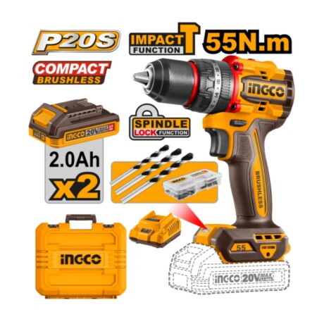Atornillador percutor Ingco a batería 20V valija y mechas Atornillador percutor Ingco a batería 20V valija y mechas