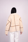 Campera cuero con corderito Beige
