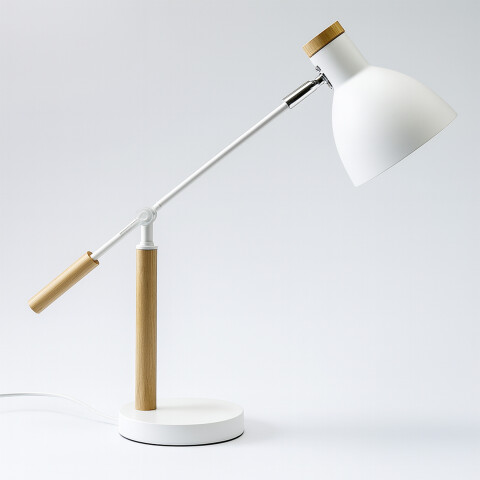 Lampara De Mesa Escritorio Estilo Nórdico Madera Metal 58Cm Color Blanco