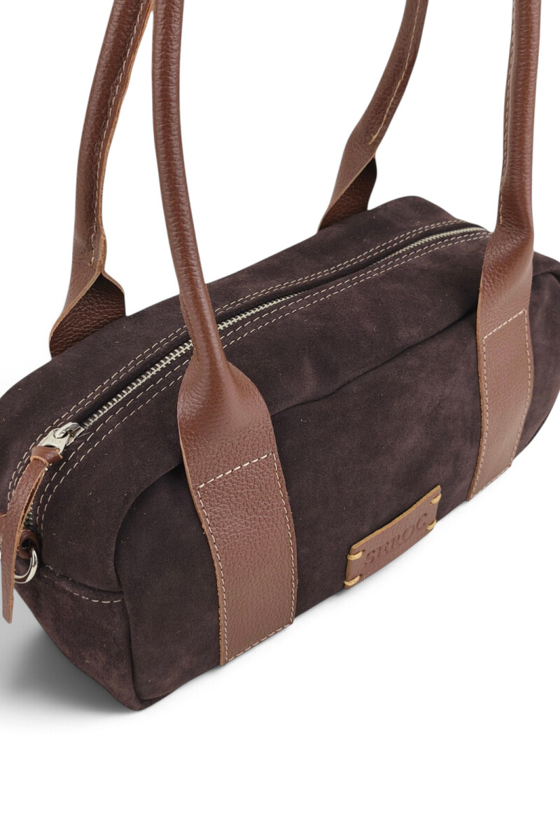 Cartera Baguette en cuero con gamuza Chocolate