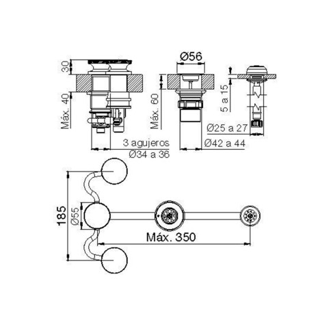 GRIFERIA DE BIDET BIMANDO EN NEGRO MATE FV SERIE NUEVA 44 INCL DESAGUE 000