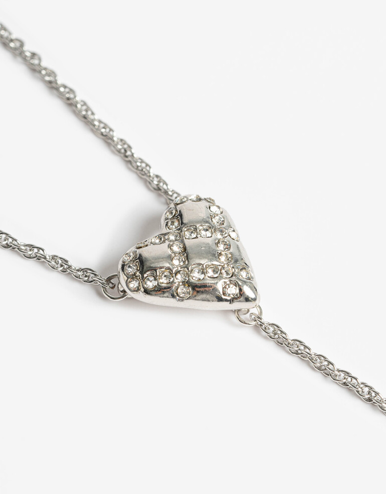 Collares Largos Strass Collar Largo Corazón - Plateado Rodio
