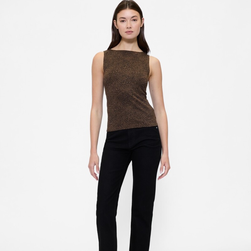 V-SL BOATNECK TOP PRINT BROWN CHEETAH