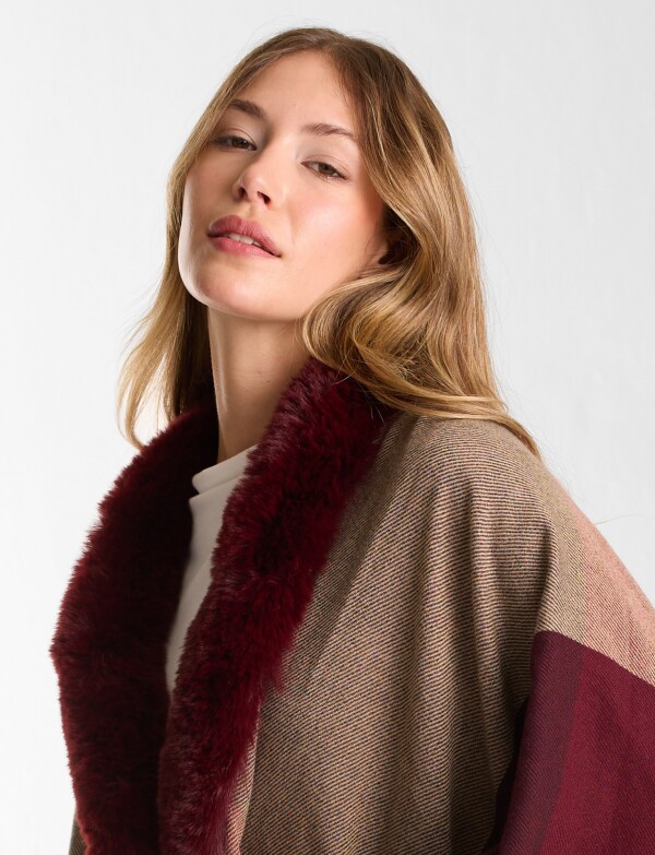 Ruana Faux Fur BORDEAUX/MULTI