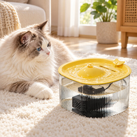 Fuente Bebedero Ballena Para Mascotas 1,5L USB 5V Amarillo