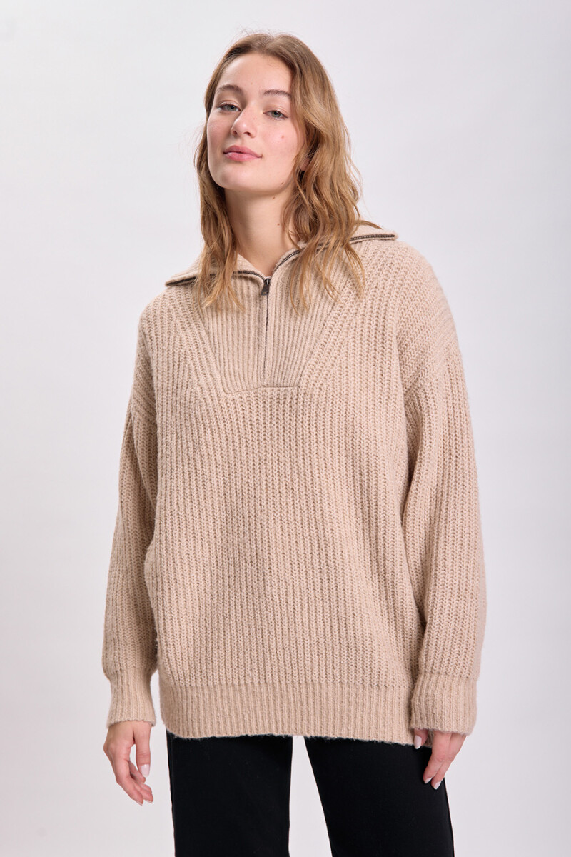 Buzo punto medio cierre Beige
